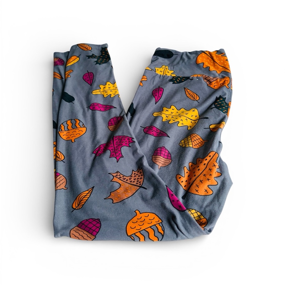 LuLaRoe Gray Leggings with Colorful Leaf Pattern